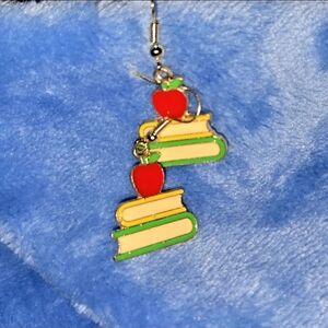 Colorful Book and Apple Earrings